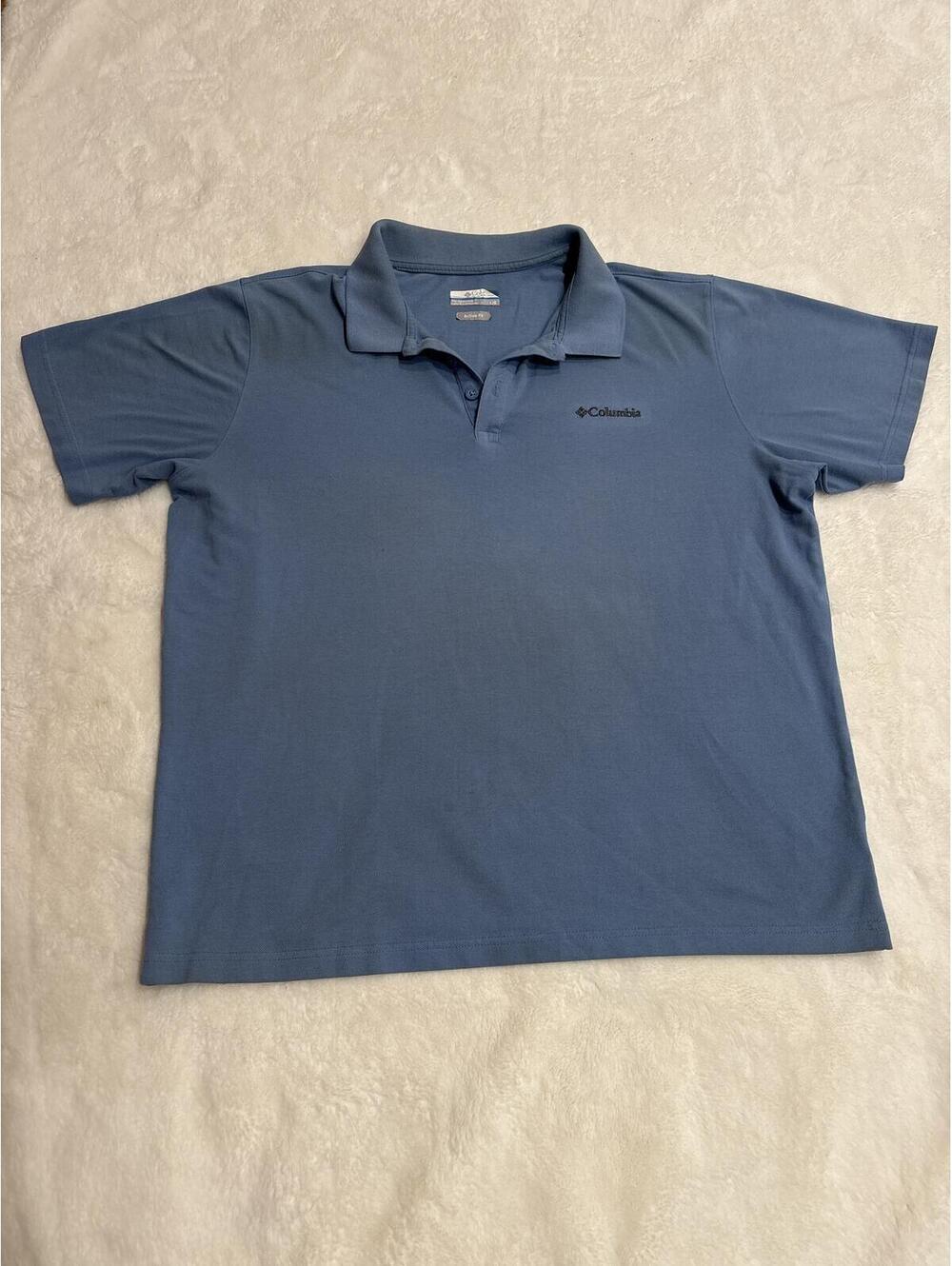 Columbia Men's Large Blue Active Fit Pique Short Sleeve Polo Shirt